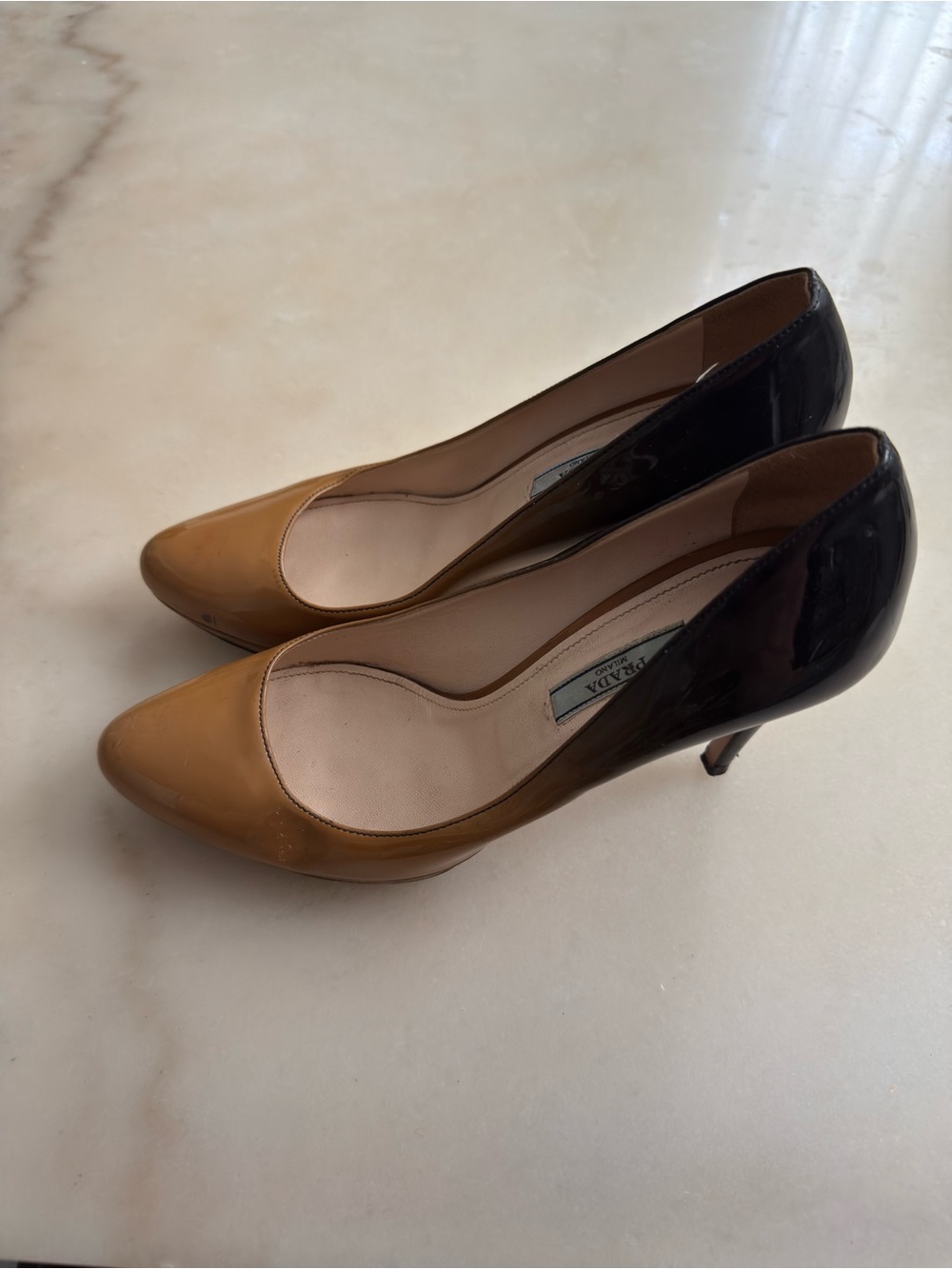 PRADA Milano Ombre Nude Tan Brown Gradient Patent Leather High Heels EU 38 - Picture 8 of 14